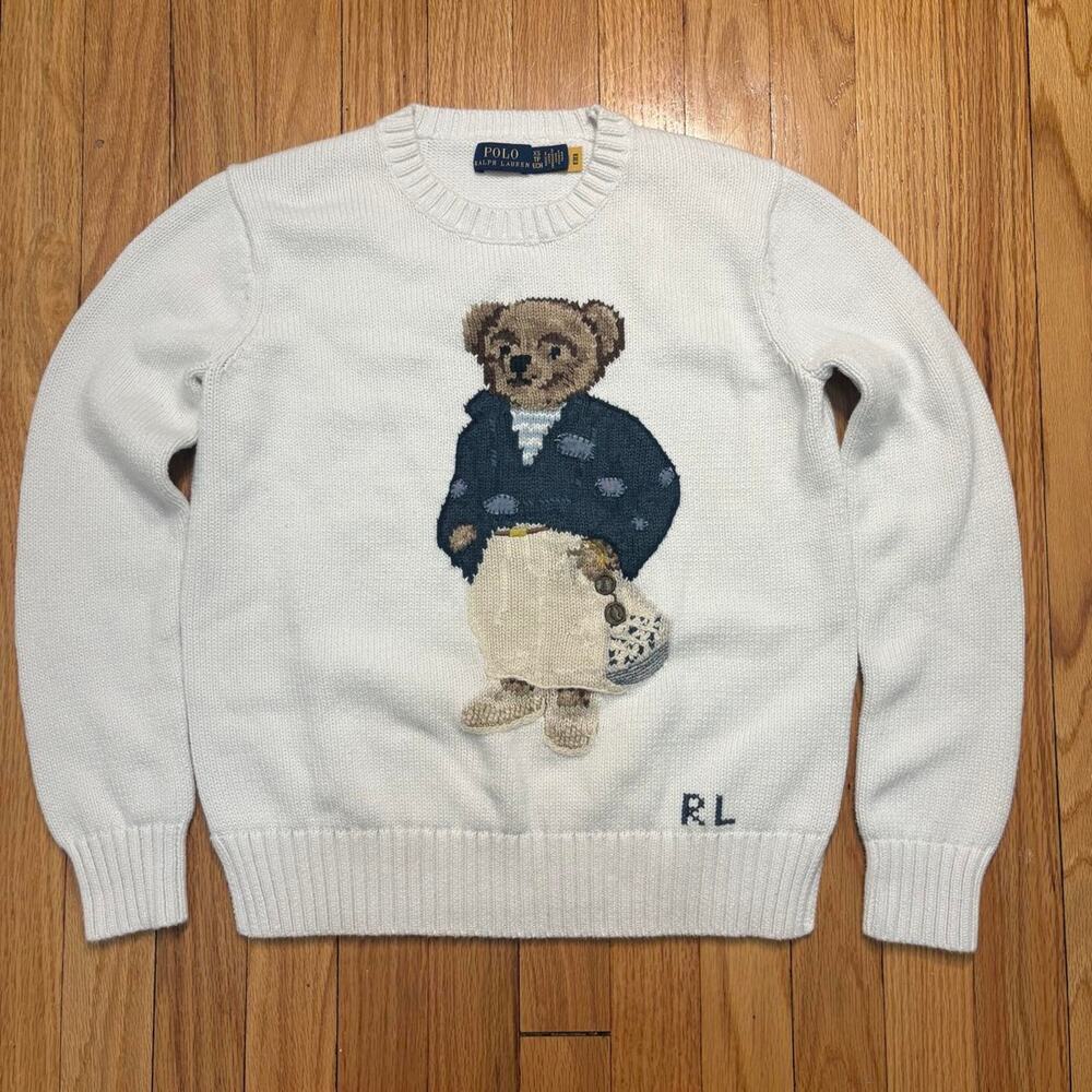 Polo Ralph Lauren Bear Cotton Crewneck Sweater Women's Size XS White